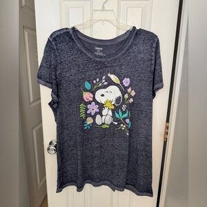 Peanuts Women's Charcoal Snoopy Floral Tee